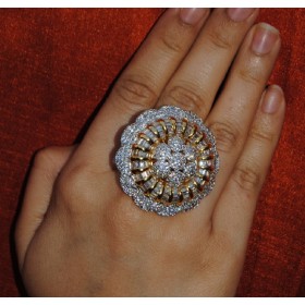 Floral Two Tone Semi Precious Diamond Cocktail Ring